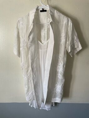 rag & bone White Embroidered Short-Sleeve Shirt Jacket